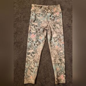 Evolution and Creation Womens Leggings with Skull and Floral Design